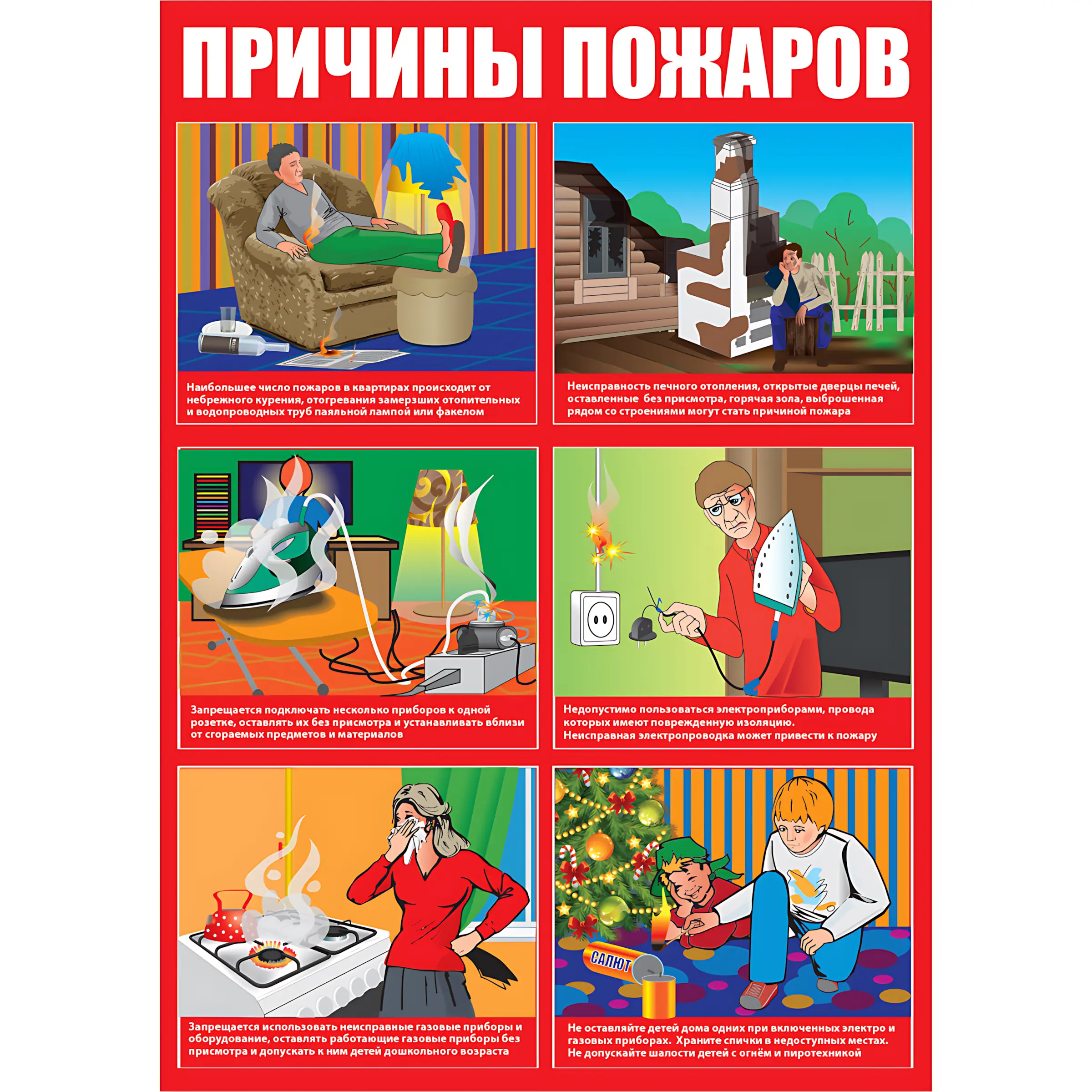 Плакат Причины пожаров в быту (594×420 мм, самоклеящаяся плёнка)