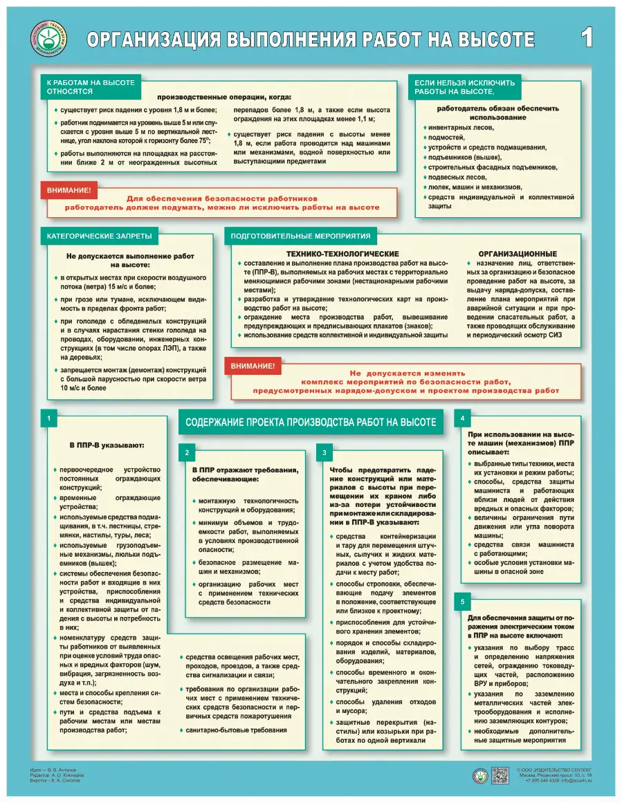 Плакат Организация выполнения работ на высоте (А2, комплект 3 листа)